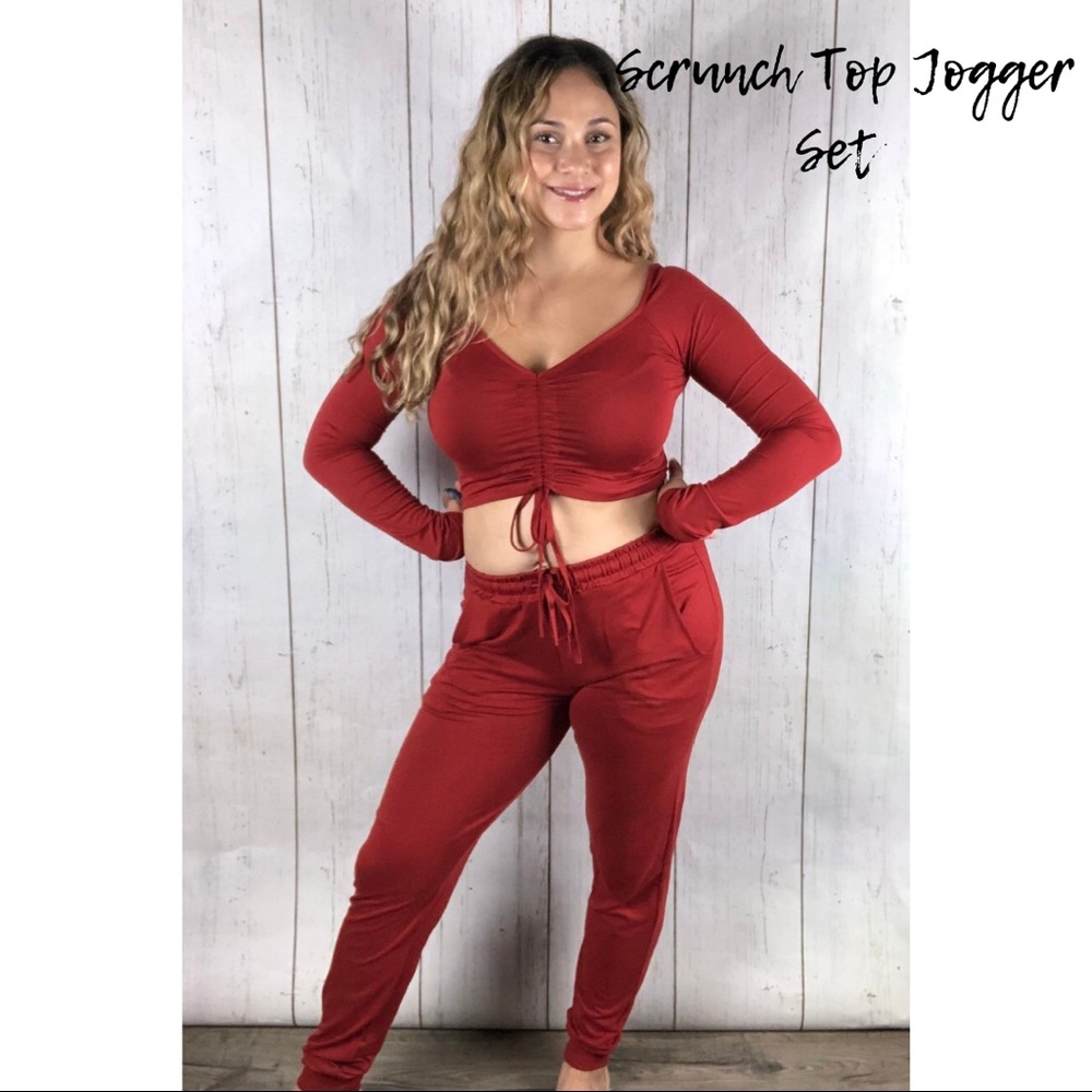 Scrunch Top Jogger Set - Burnt Orange